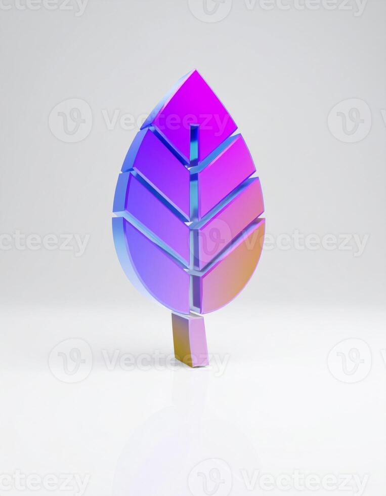 Gradient Glassy Leaf with Purple Blue and Orange Reflection on White Surface photo