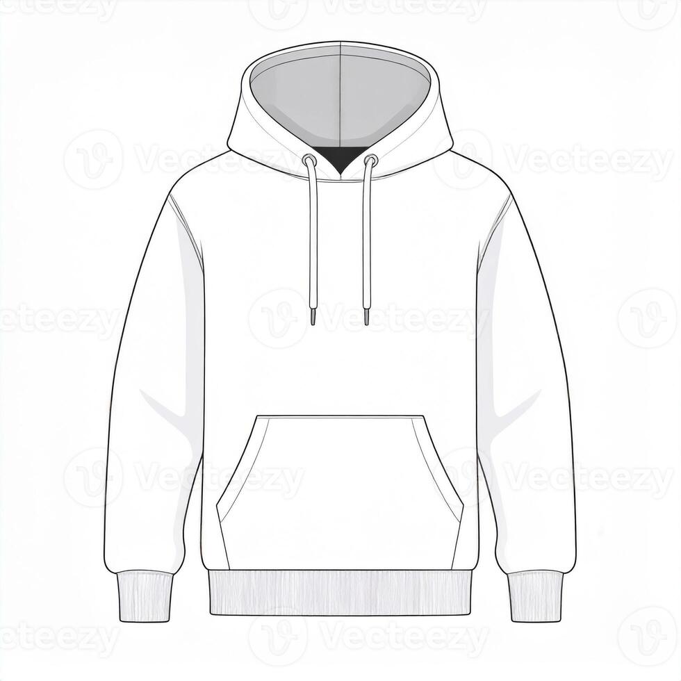 Isolated White Hoodie Illustration With Adjustable Drawstrings And Front Pocket photo