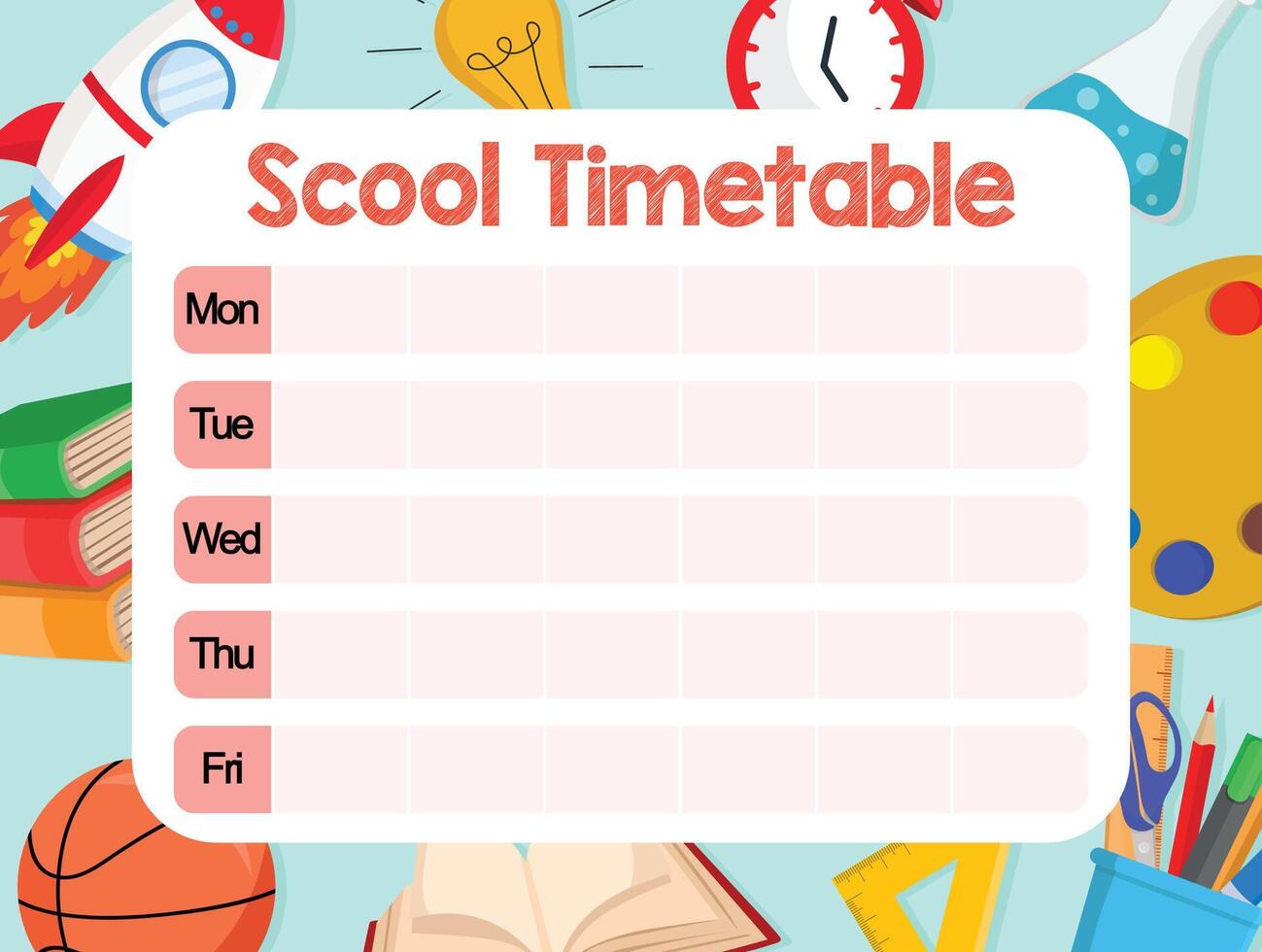 Colorful school timetable layout for planning vector