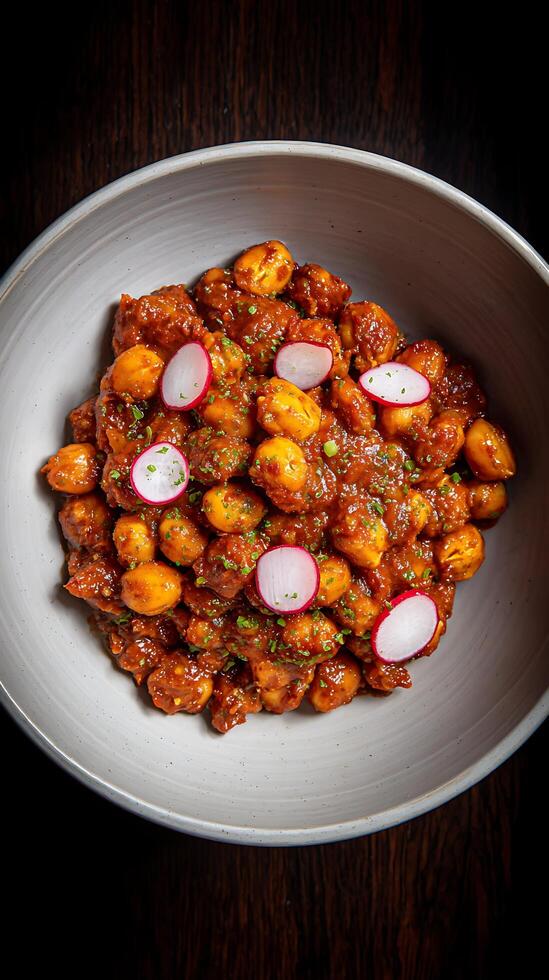 Delicious Gnocchi Dish with Radish Garnish in Bowl. photo