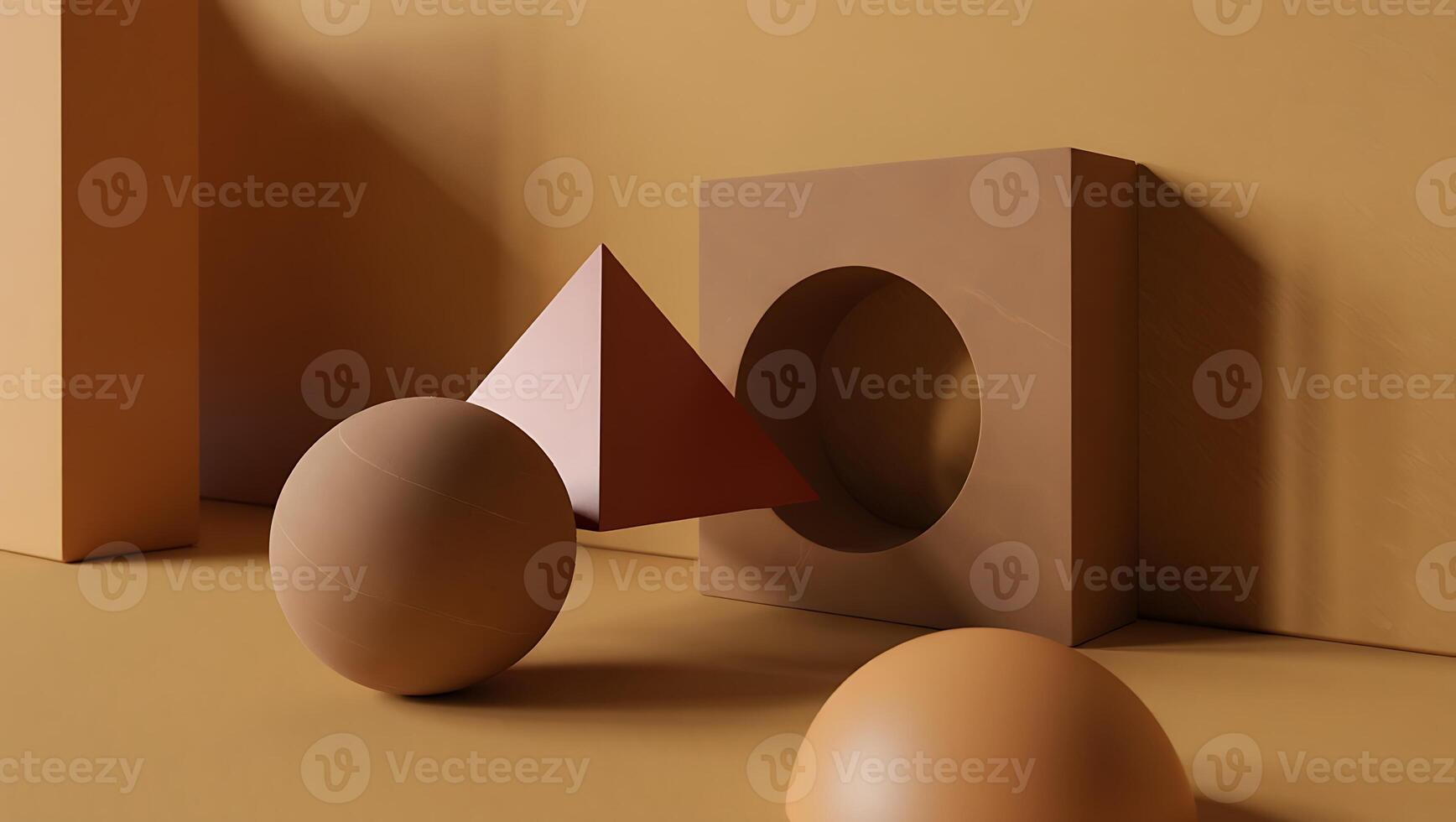 Abstract 3D Geometric Shapes in Muted Earth Tones for Modern Design and Creative Backgrounds with Shadows photo