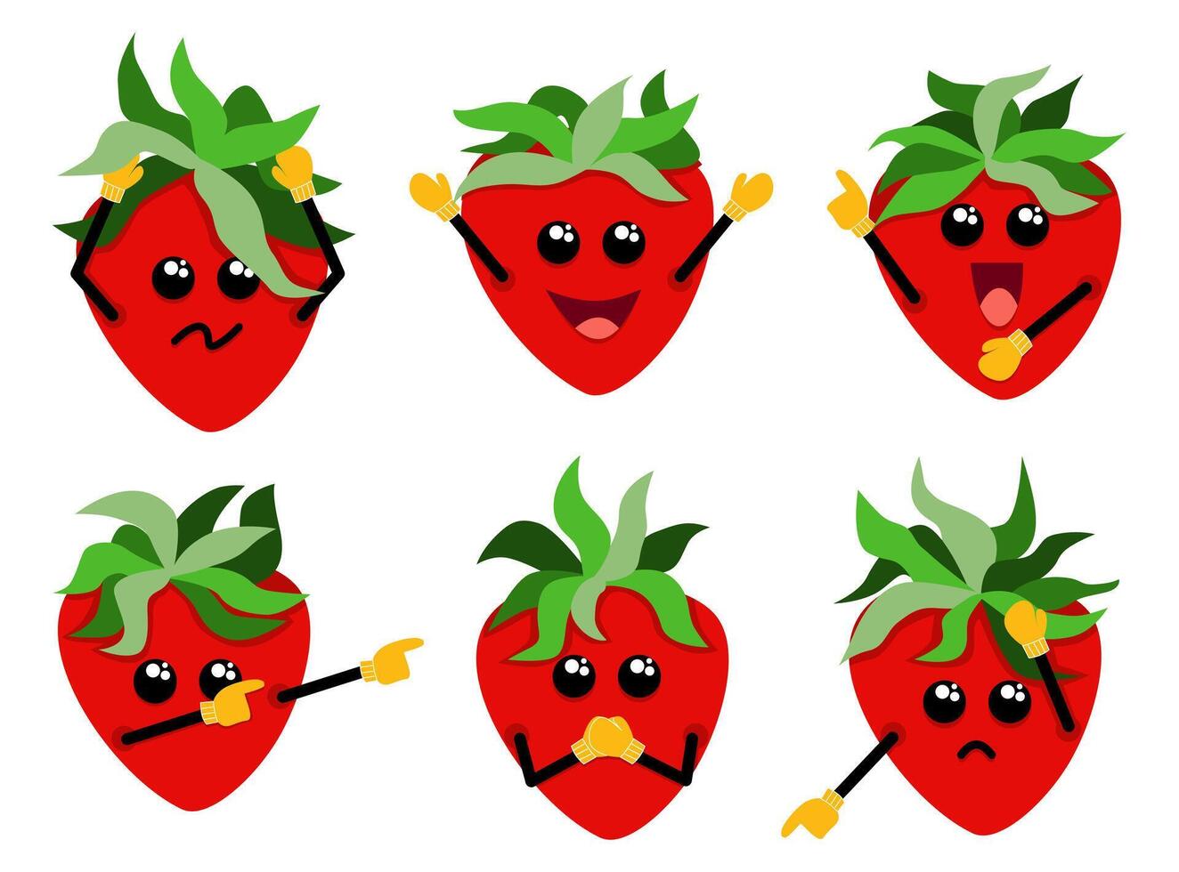 Emoticon strawberries displaying different expressions vector