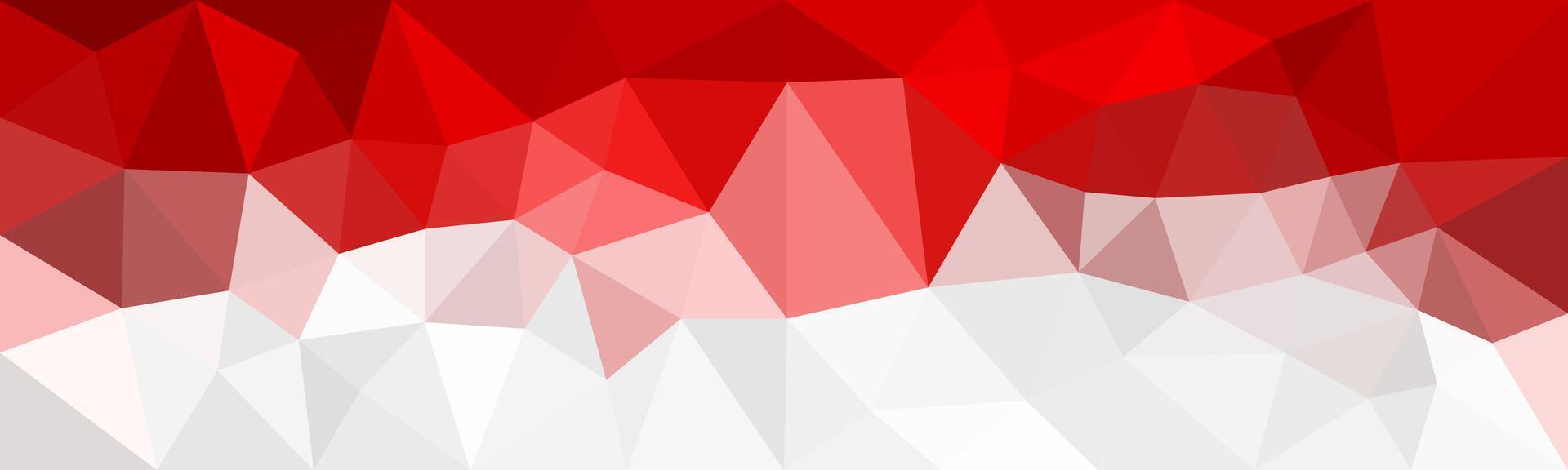 Low poly abstract background with red and white triangular shapes forming a faceted geometric pattern, creating a modern and bold visual effect. vector