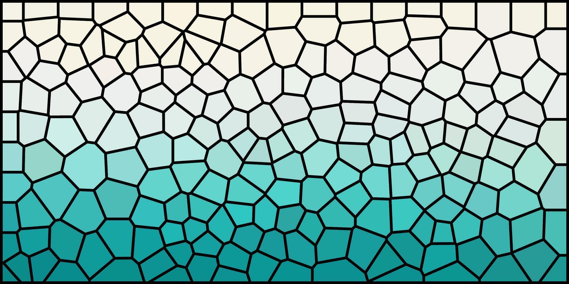 Mosaic-style pattern with irregular black-edged shapes and a smooth gradient from white at the top to turquoise blue at the bottom, creating a cool, abstract design. vector