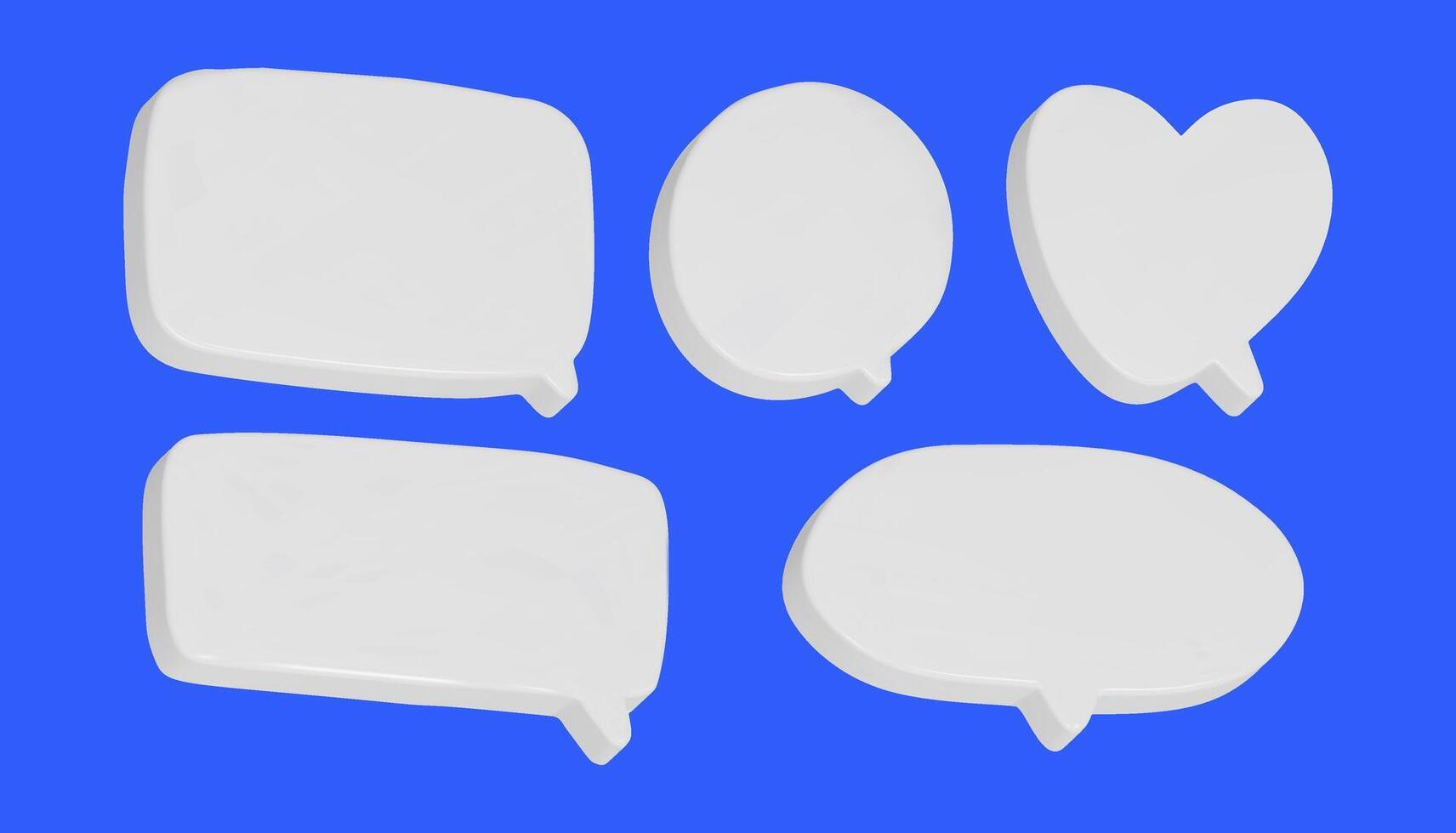 Colorful, playful 3D speech bubbles crafted with a plastic texture are displayed against a vibrant blue background, ideal for children's projects and creative expression. vector