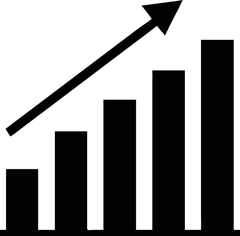 Black Bar Graph With Upward Arrow Depicting Growth and Success on White Background vector