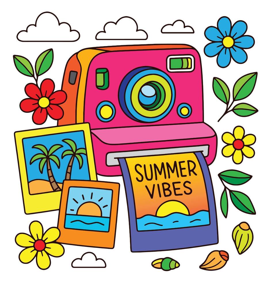 Summer Vibes Cartoon Camera Art vector