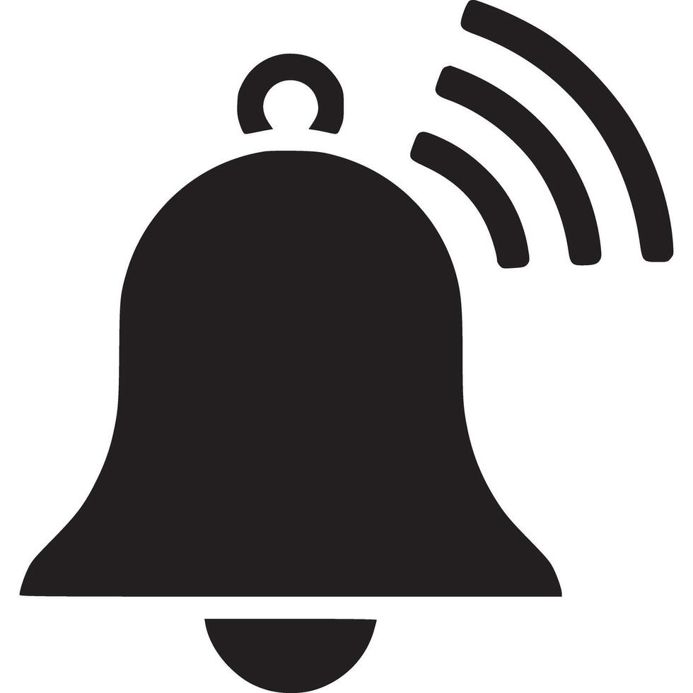 Black bell icon with sound waves on transparent background vector