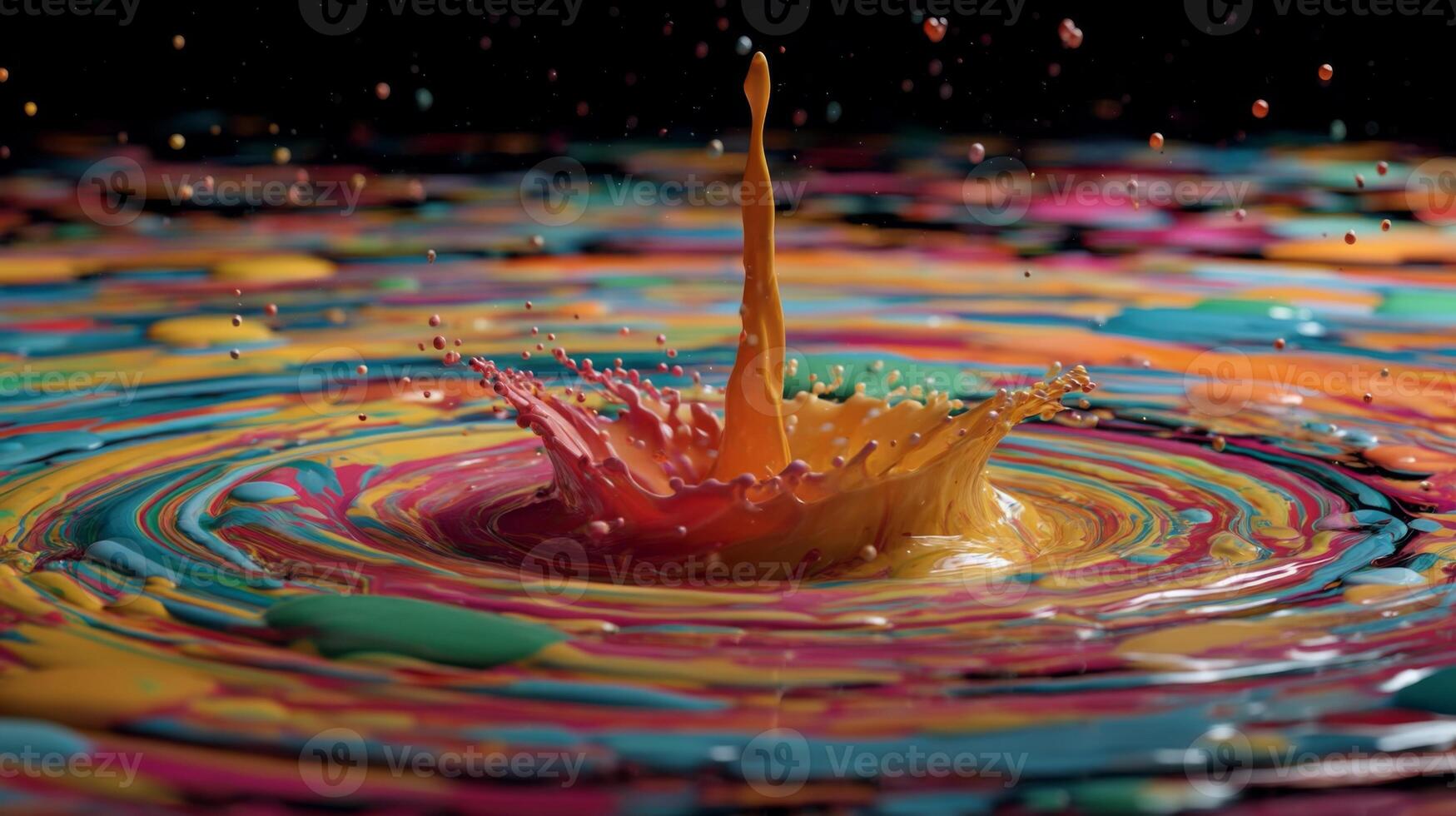 Vivid Splash of Colorful Paints Creating Dynamic Patterns in Water with a High-Speed Capture photo