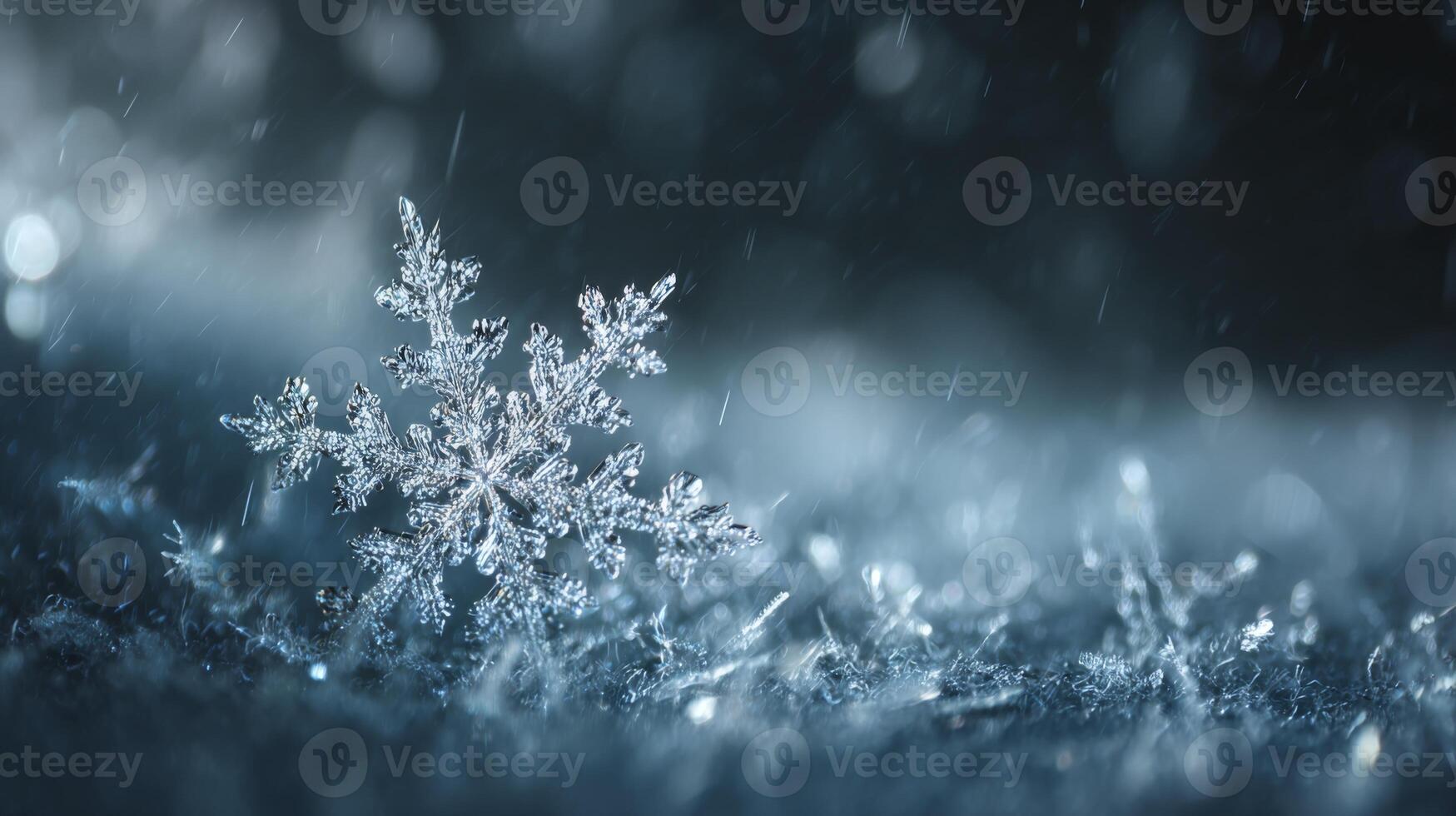 Stunning close-up view of a unique snowflake resting on a soft surface, capturing intricate patterns and shimmering ice crystals photo
