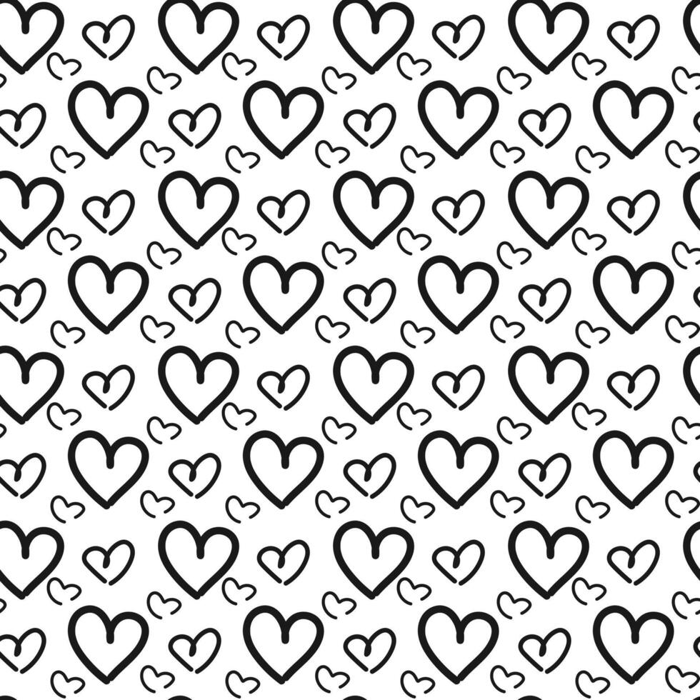 Repeating background of sketched hearts in monochrome style. Heart seamless pattern vector