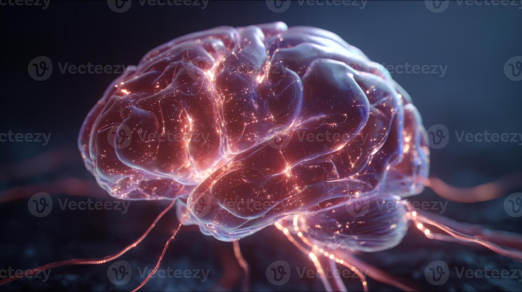 Glowing Brain with Neural Connections and Sparks in Dark Background Illustrating Cognitive Processes and Creativity photo