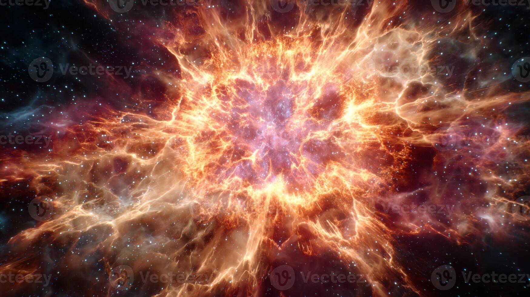 Dramatic Cosmic Explosion with Brilliant Colors and Stellar Background in Deep Space Imagery of the Universe photo
