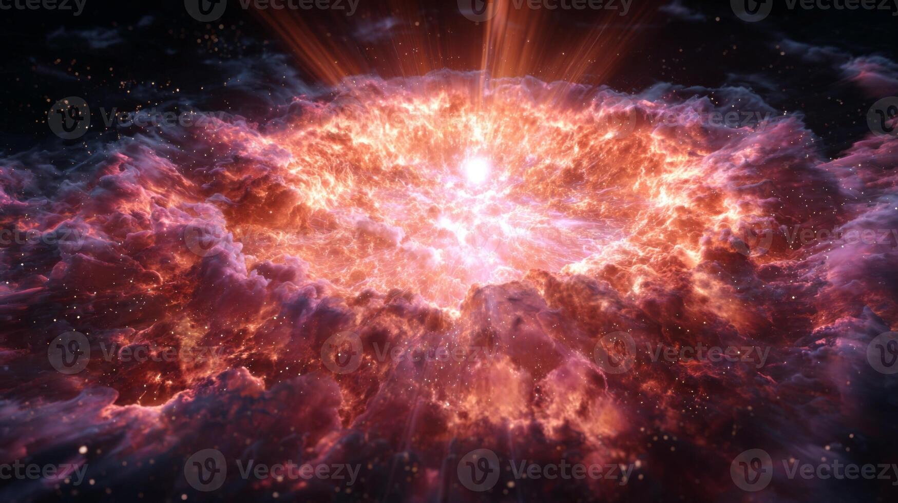 Stunning Cosmic Explosion in Space with Bright Light and Colorful Nebula Effects photo