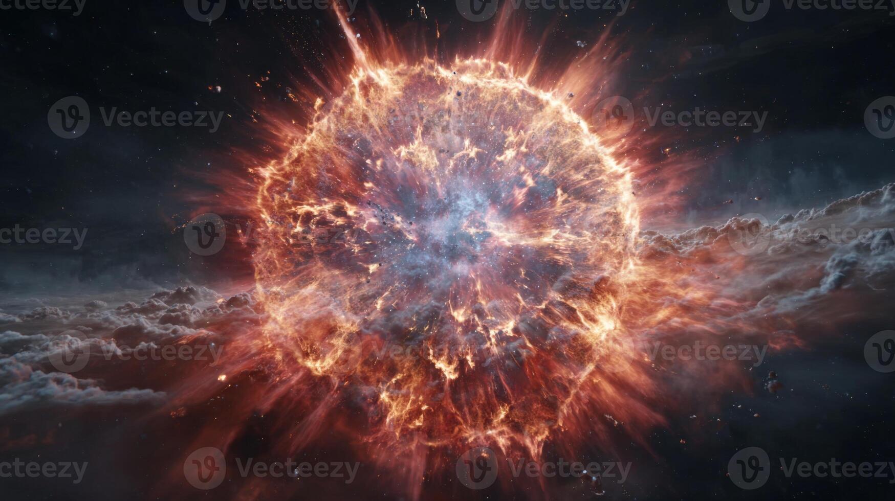 Explosive Cosmic Event with Brilliant Colors and Bright Light Display in Deep Space Background photo
