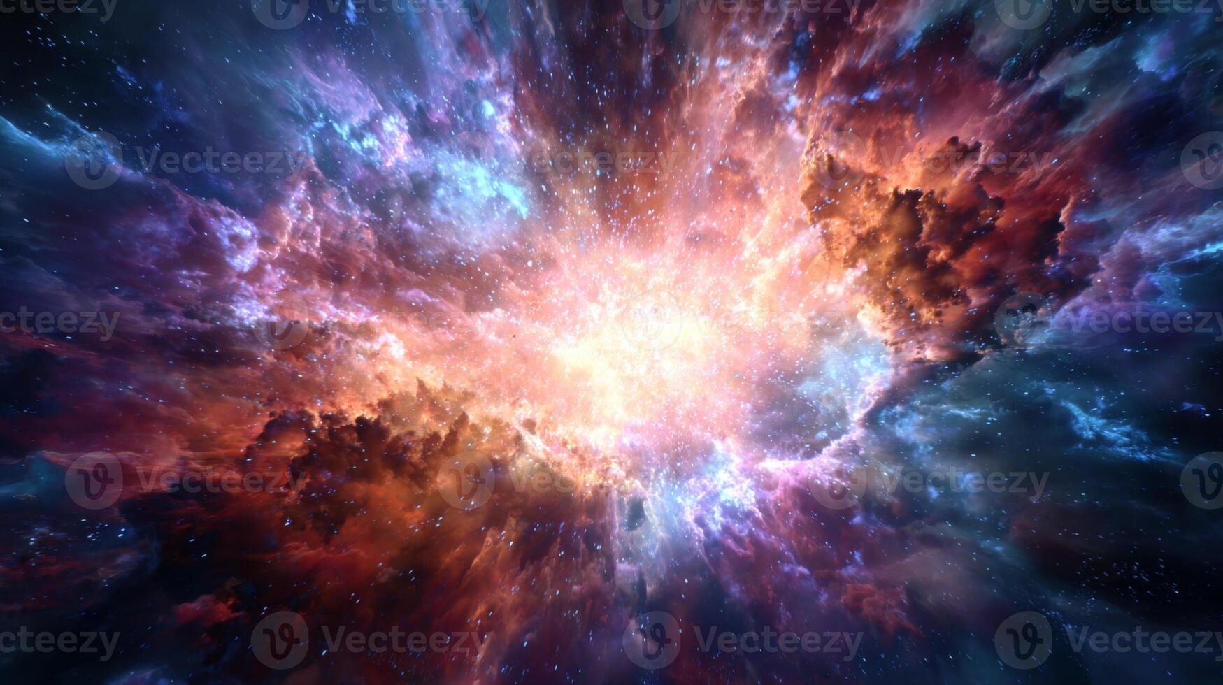 Stunning Cosmic Explosion in Colorful Nebula with Bright Light and Atmospheric Effects in Deep Space photo