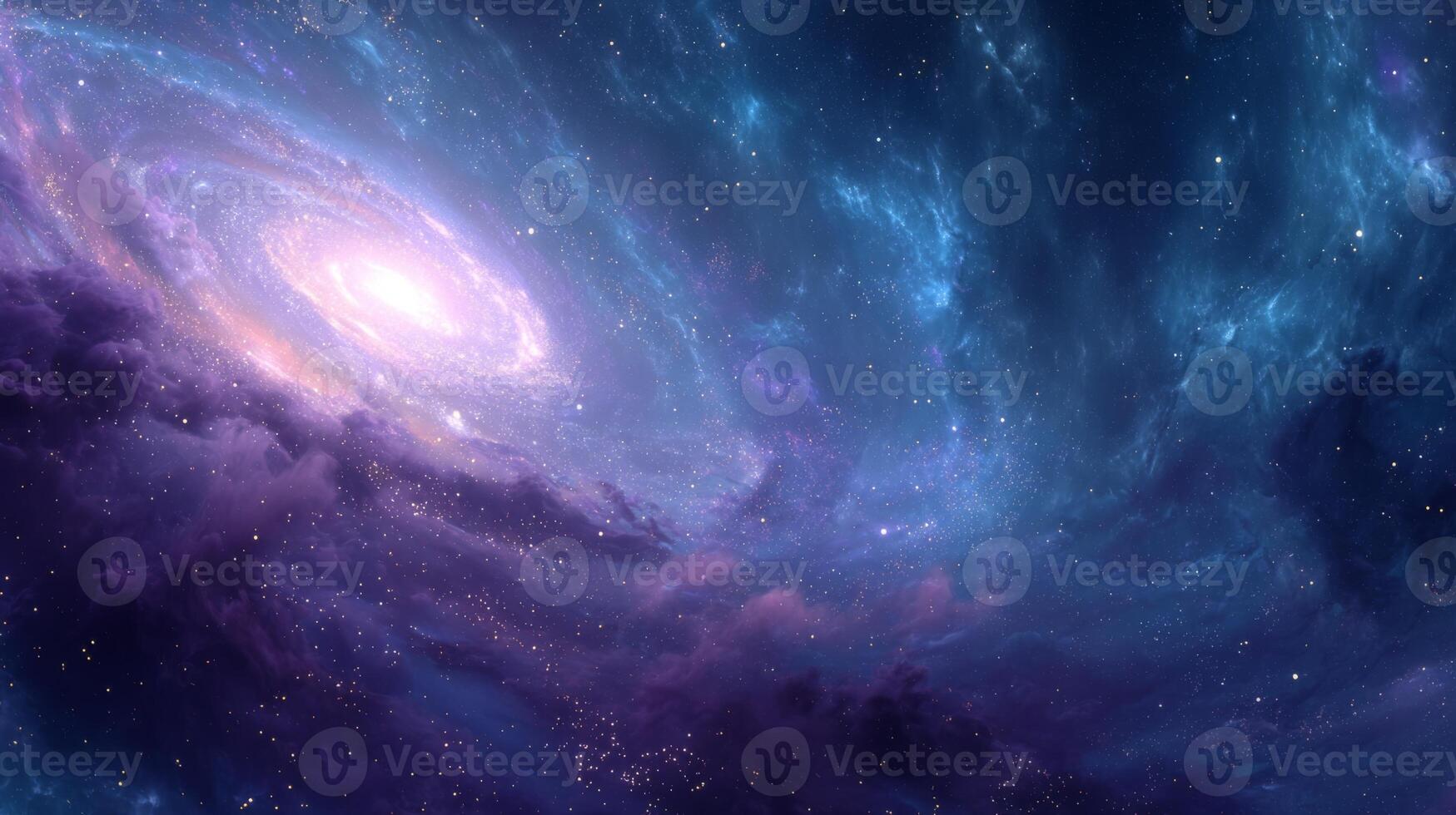 Stunning view of a vibrant galaxy with swirling clouds and bright stars in a cosmic landscape during a starry night sky photo