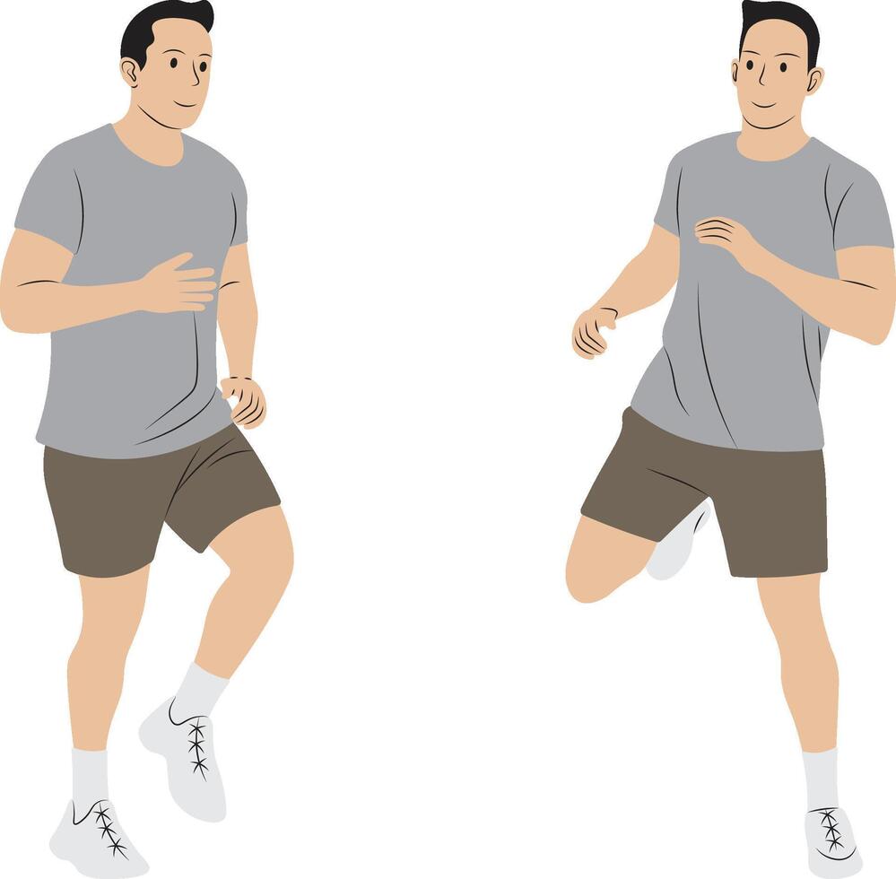 Cardio Workout Pose, Illustration of a Man Running and Stretching. vector