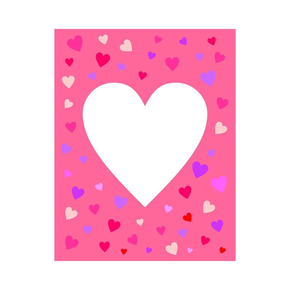 Heart cutouts portrait frame pink with little colorful hearts, heart card design for Valentine template, photo frames. vector