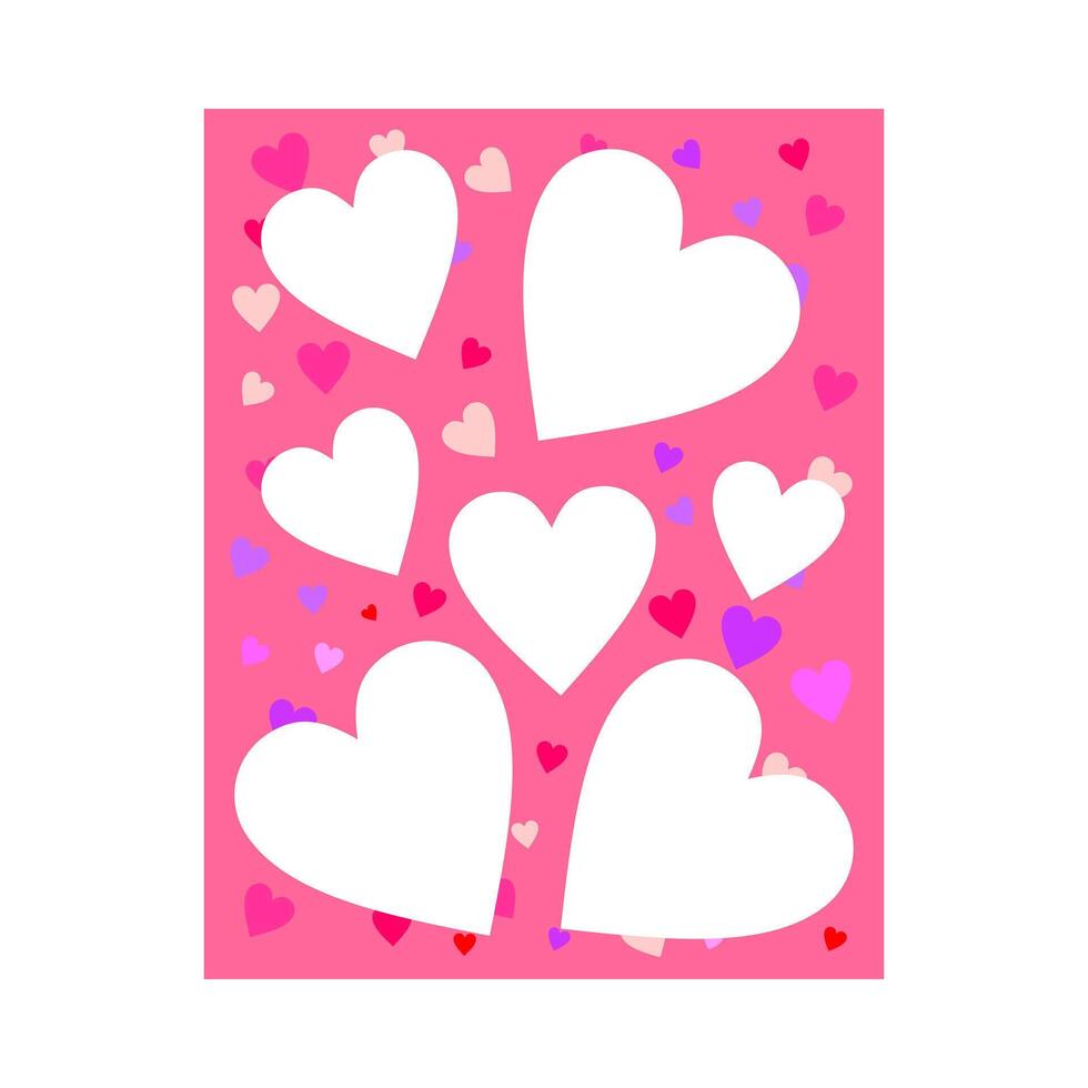 Big Heart single cutout portrait frame pink with little colorful hearts, heart card design for Valentine and photo frames. vector