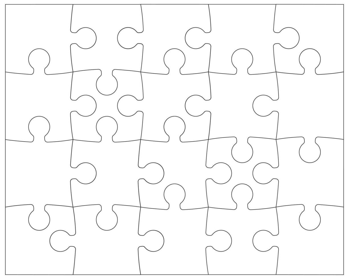 Puzzle pieces rectangle contour. Jigsaw puzzle game template with angles. Outlines puzzle pieces, adjustable and editable. vector