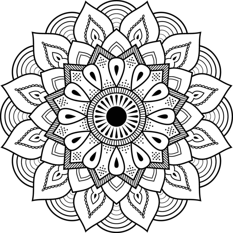 Hand Drawn Mandala Design Featuring Detailed Ornaments, Round Symmetry, Ethnic Patterns and Classic Flower Petals in Outline Style vector