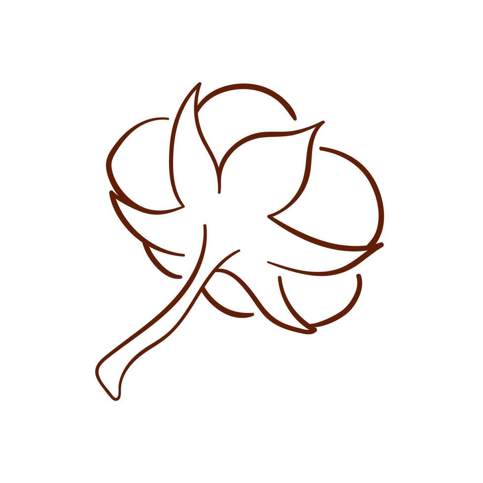Simple line art style logo of a cotton boll with stem isolated on white background. Ideal for textile industry, organic product, label, eco design and botanical illustration. vector