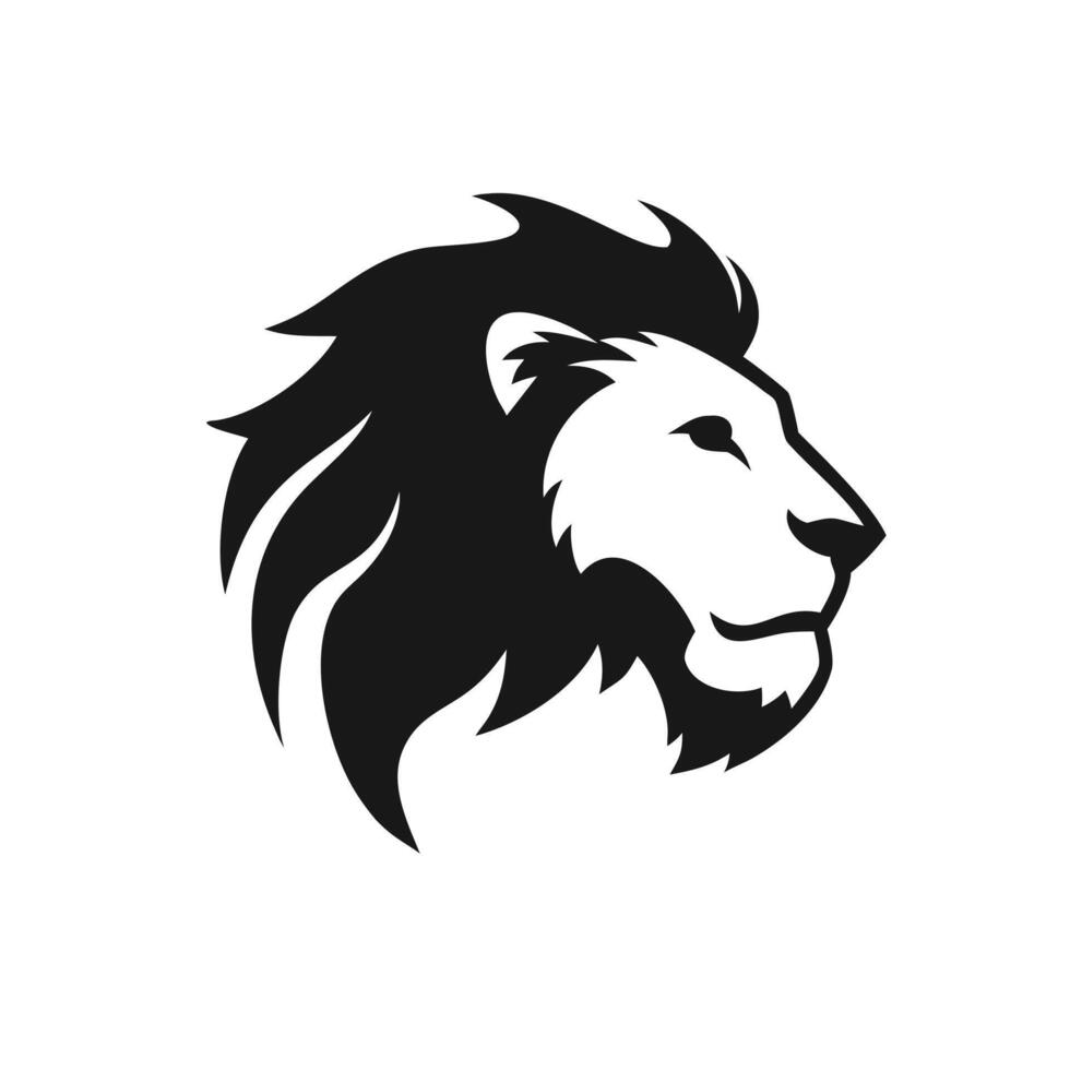 A striking lion head silhouette gazes intently, its powerful presence captured in a bold design isolated on white background vector