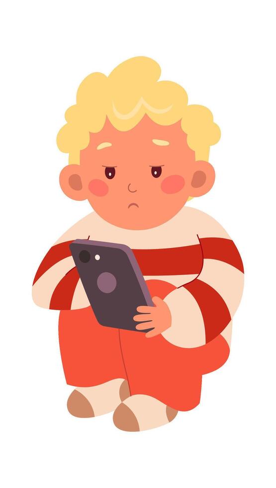 Child Boy Playing On Tablet vector