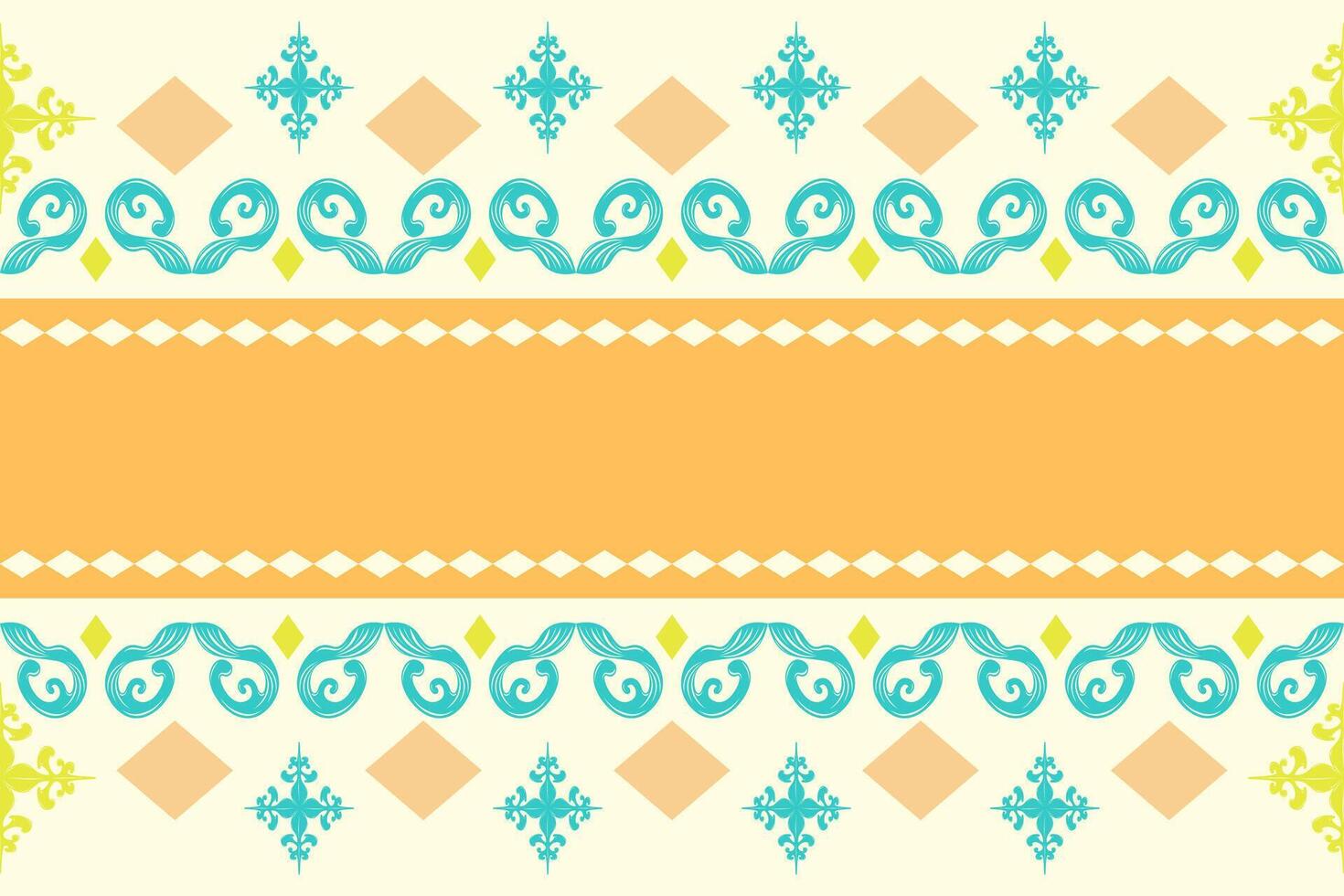 Cheerful ornamental stripe with floral geometry and folk art style in pastel orange aqua. Suitable for boho fabric design, craft packaging, invitations, elegance textiles, mosaic, Indonesian Batik vector