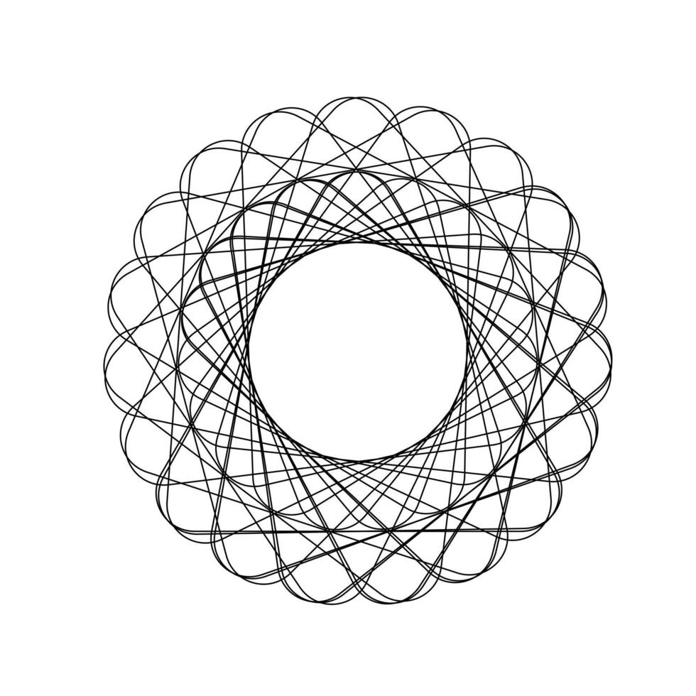 Geometric black spirograph pattern in circular symmetrical design on white background for abstract art vector