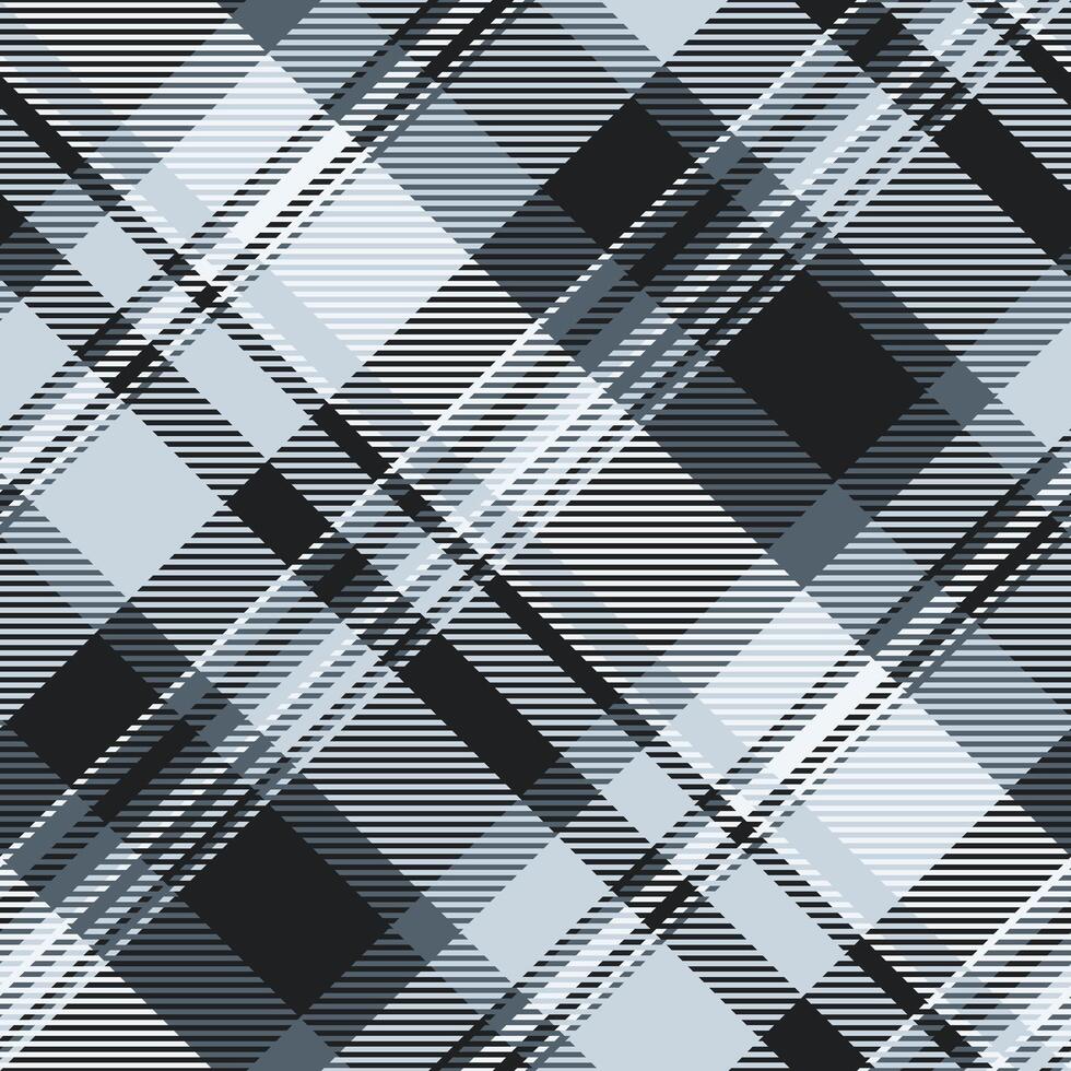 Sleek grayscale plaid pattern. Modern geometric design with intersecting lines creating a dynamic visual texture. Ideal for textile prints, website backgrounds, or stylish branding elements. vector