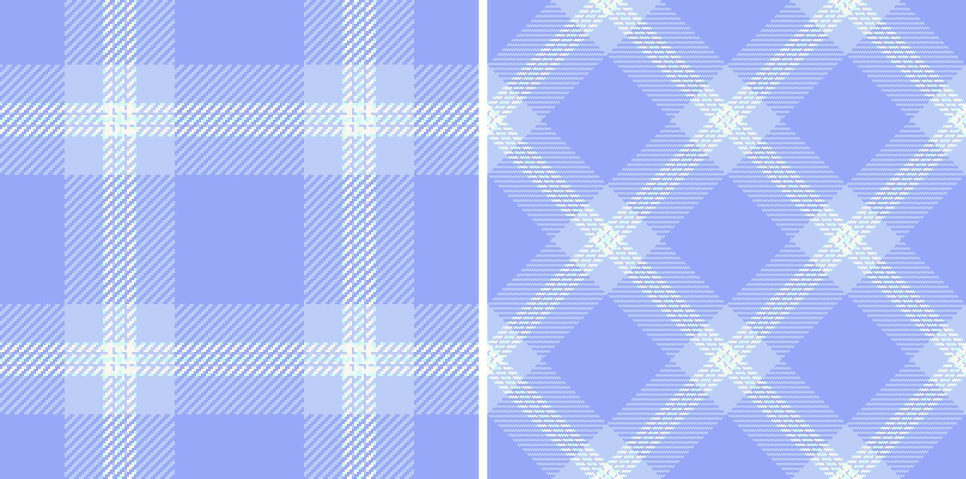 Two calming, seamless tartan patterns in light blue hues. Ideal for textile design, backgrounds, or classicthemed projects needing a subtle, elegant texture. vector