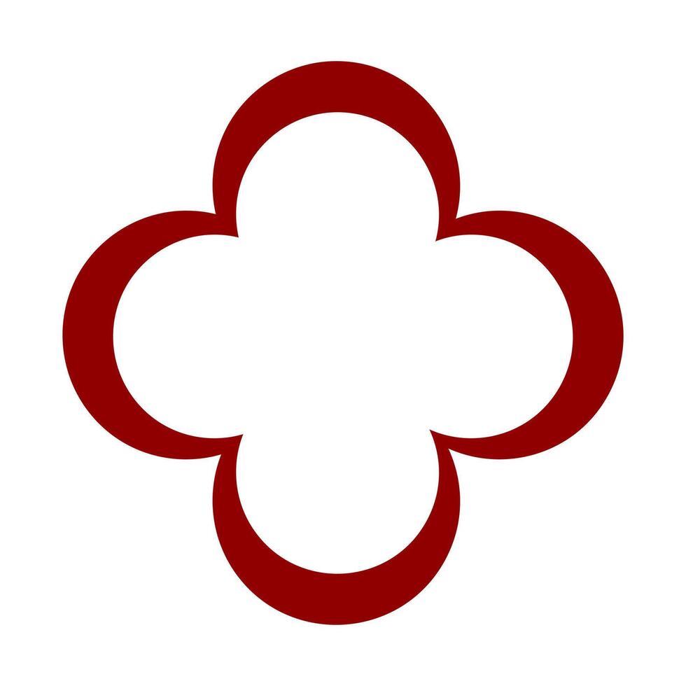 A simple , stylized red cross shape with rounded edges, featuring a hollow center. The design is symmetrical and minimalistic, suitable for various graphic applications. vector