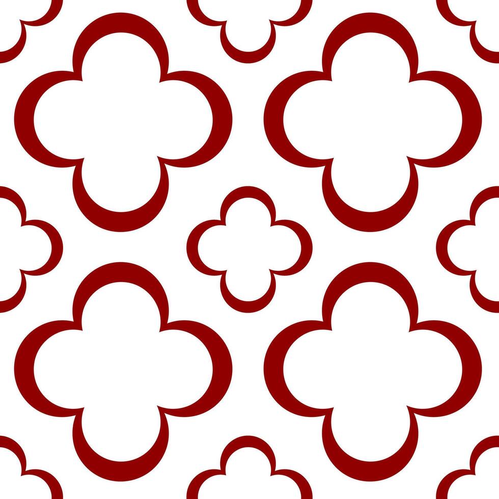A seamless pattern featuring red outlined cross shapes on a white background. The design includes various sizes of the cross-like motifs, creating a harmonious and elegant look. vector