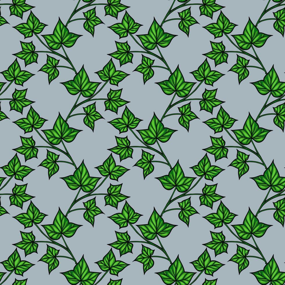 A seamless pattern featuring green ivy leaves on a lightblue background. The design showcases a variety of ivy leaf shapes and sizes, creating a natural and organic feel. vector