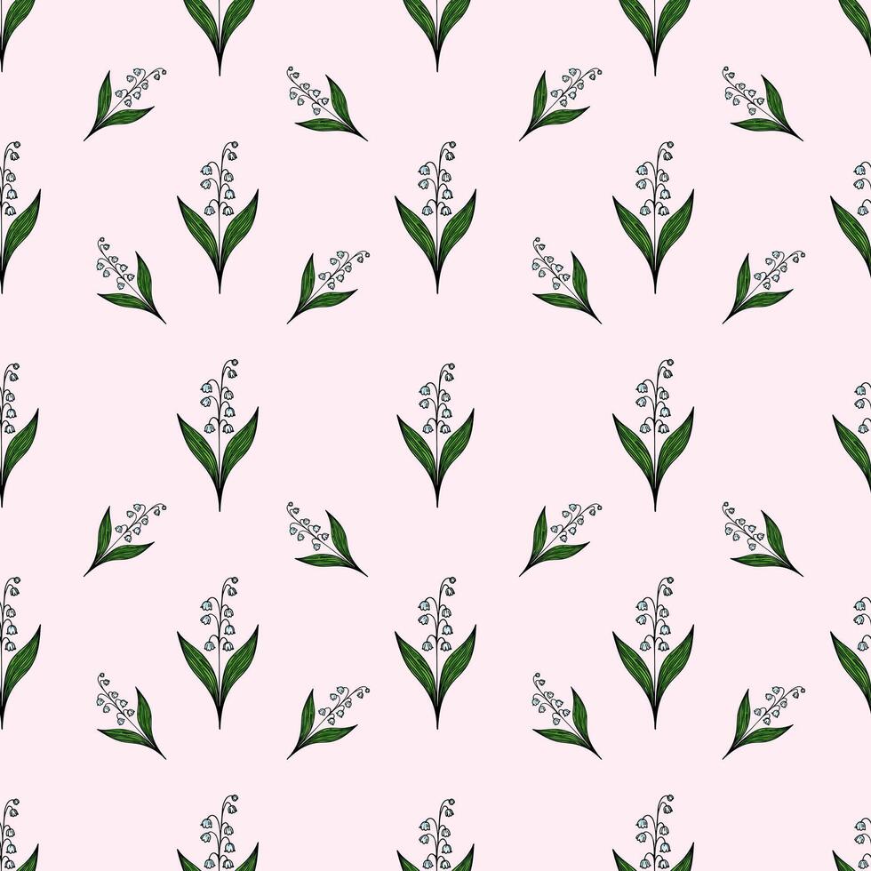 A seamless pattern featuring delicate white flowers with green leaves on a soft pink background. The design is elegant and suitable for textiles or wallpapers. vector