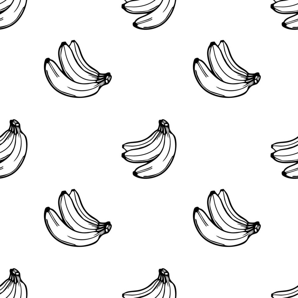 A seamless pattern featuring hand-drawn bananas in various orientations on a white background. The design is simple and playful, ideal for textiles or wallpaper. vector