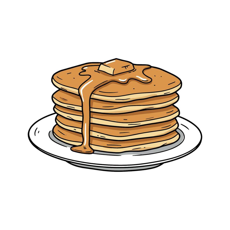 Stack of pancakes with butter and syrup vector