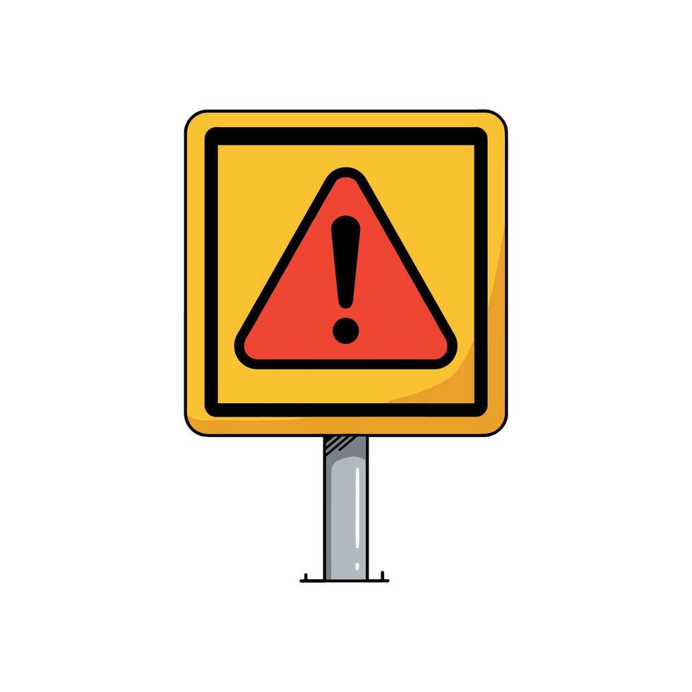 Yellow warning sign with red triangle and exclamation point for caution and alert. vector