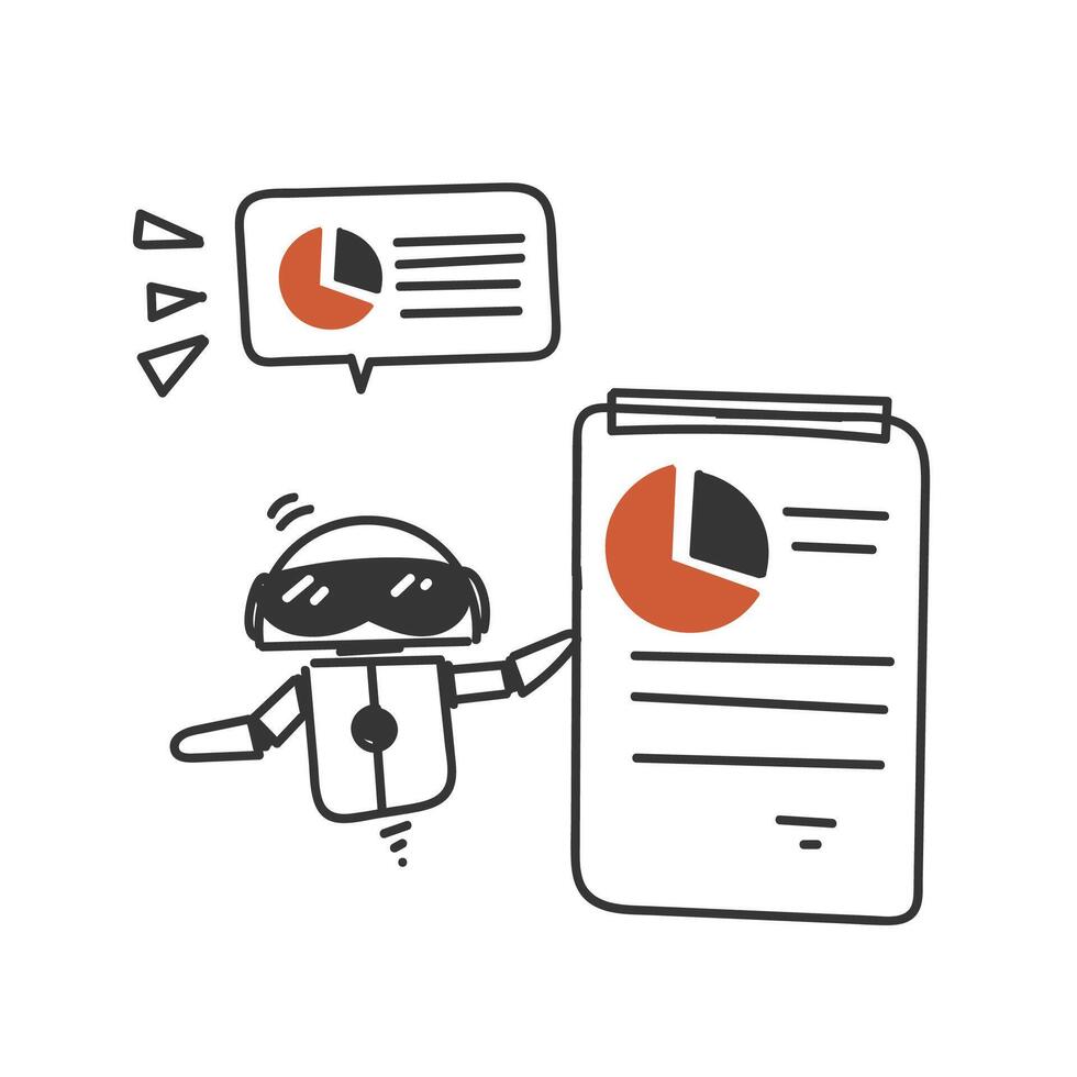 a robot is holding a paper with a pie chart on it vector