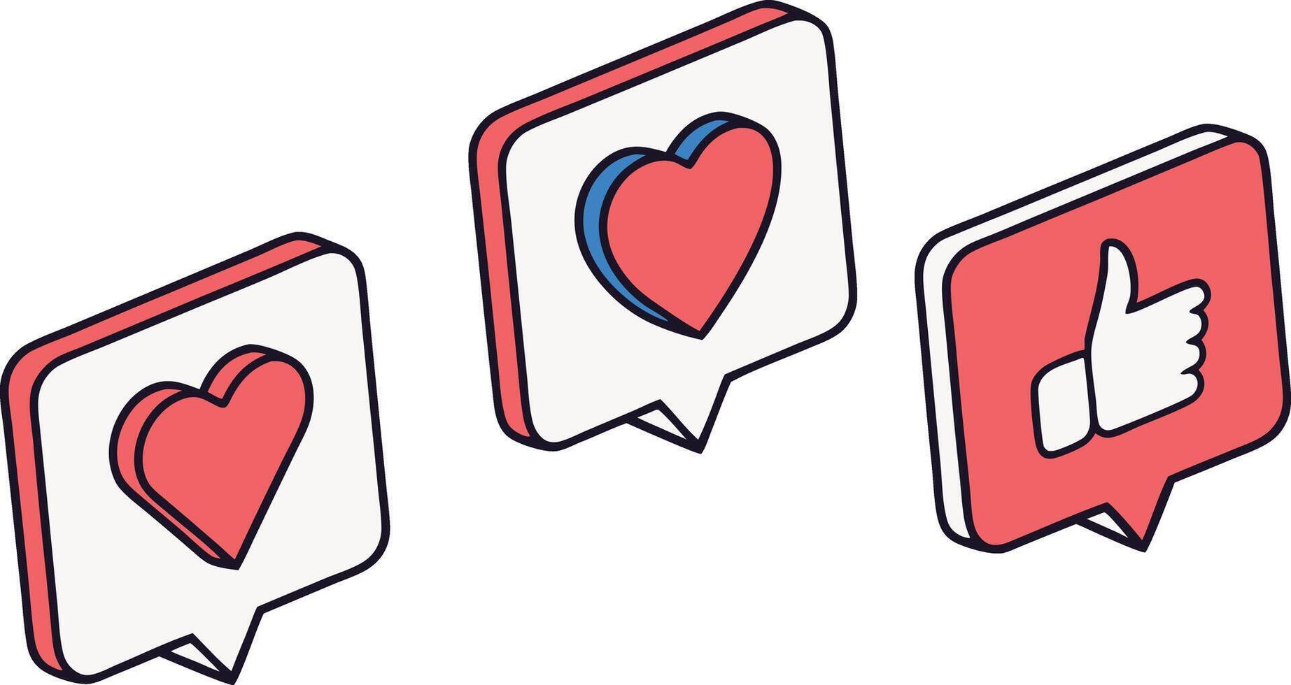 Three isometric social media notification icons like vector
