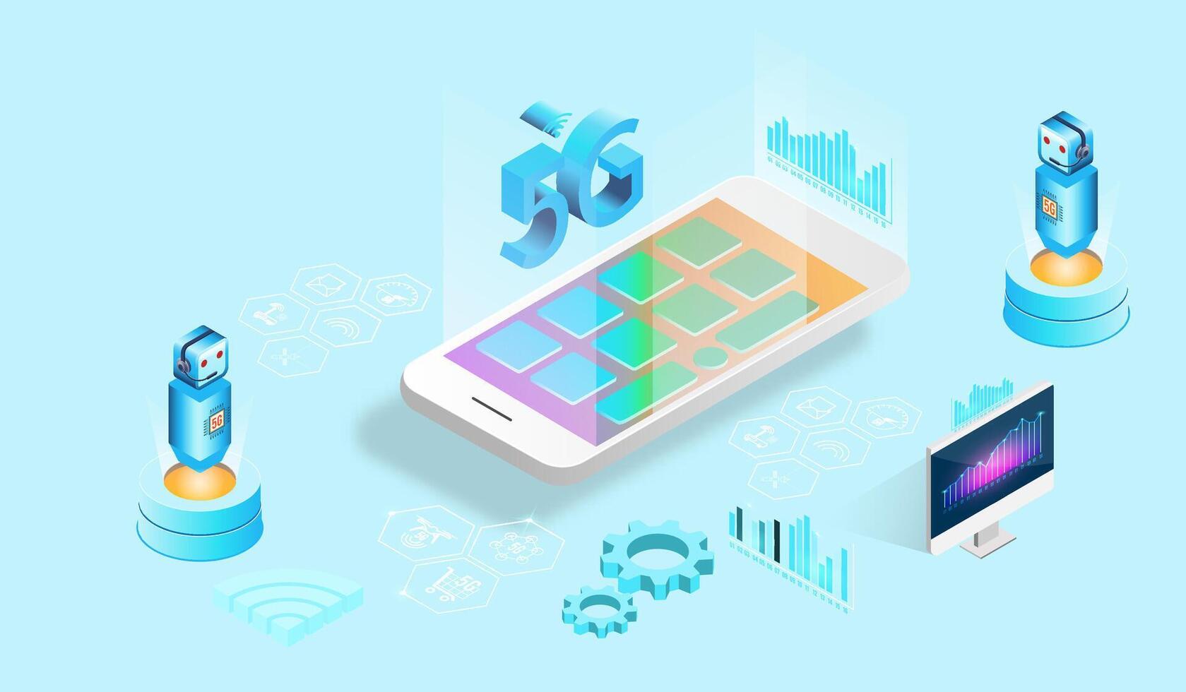 5G technology and robotics illustration vector