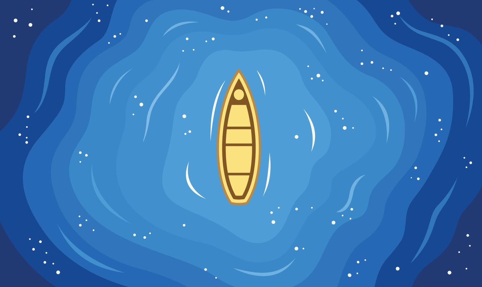 Aerial View of Floating Boat Centered in Vast Blue Water Ocean Lake vector