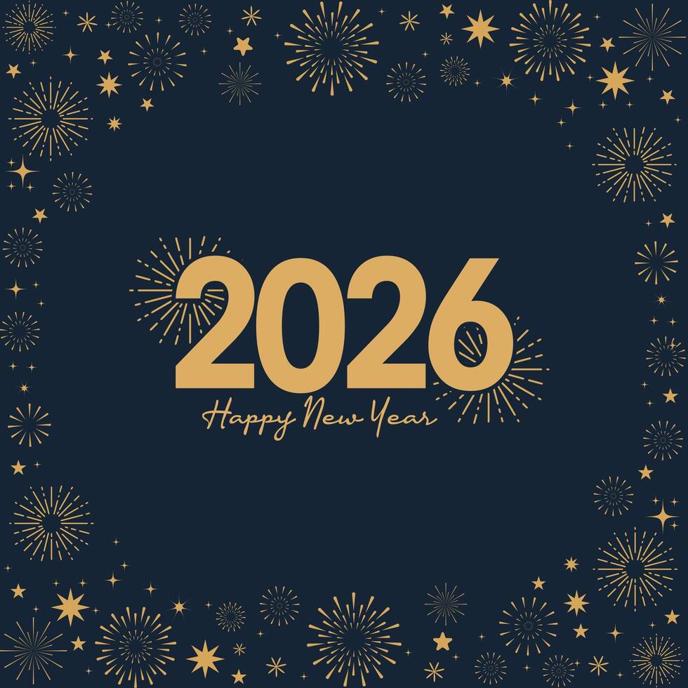 Festive 2026 New Year Card Sparkler Font Firework Background vector