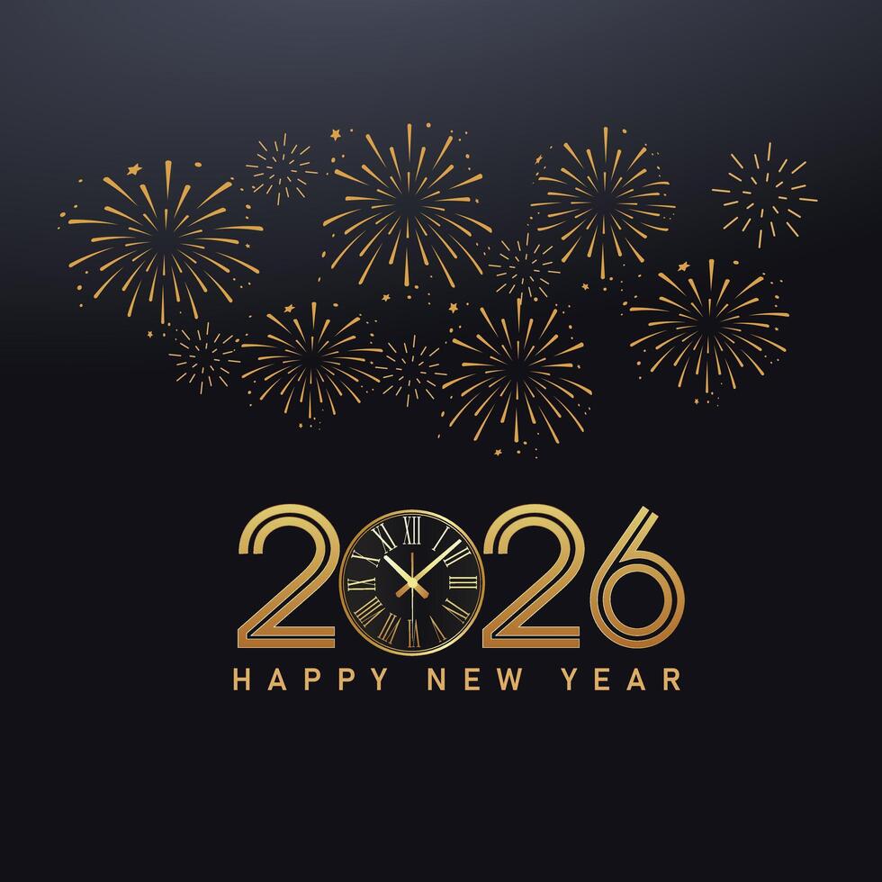 Happy New Year 2026 Greeting Card with Glowing Sparkler Font vector