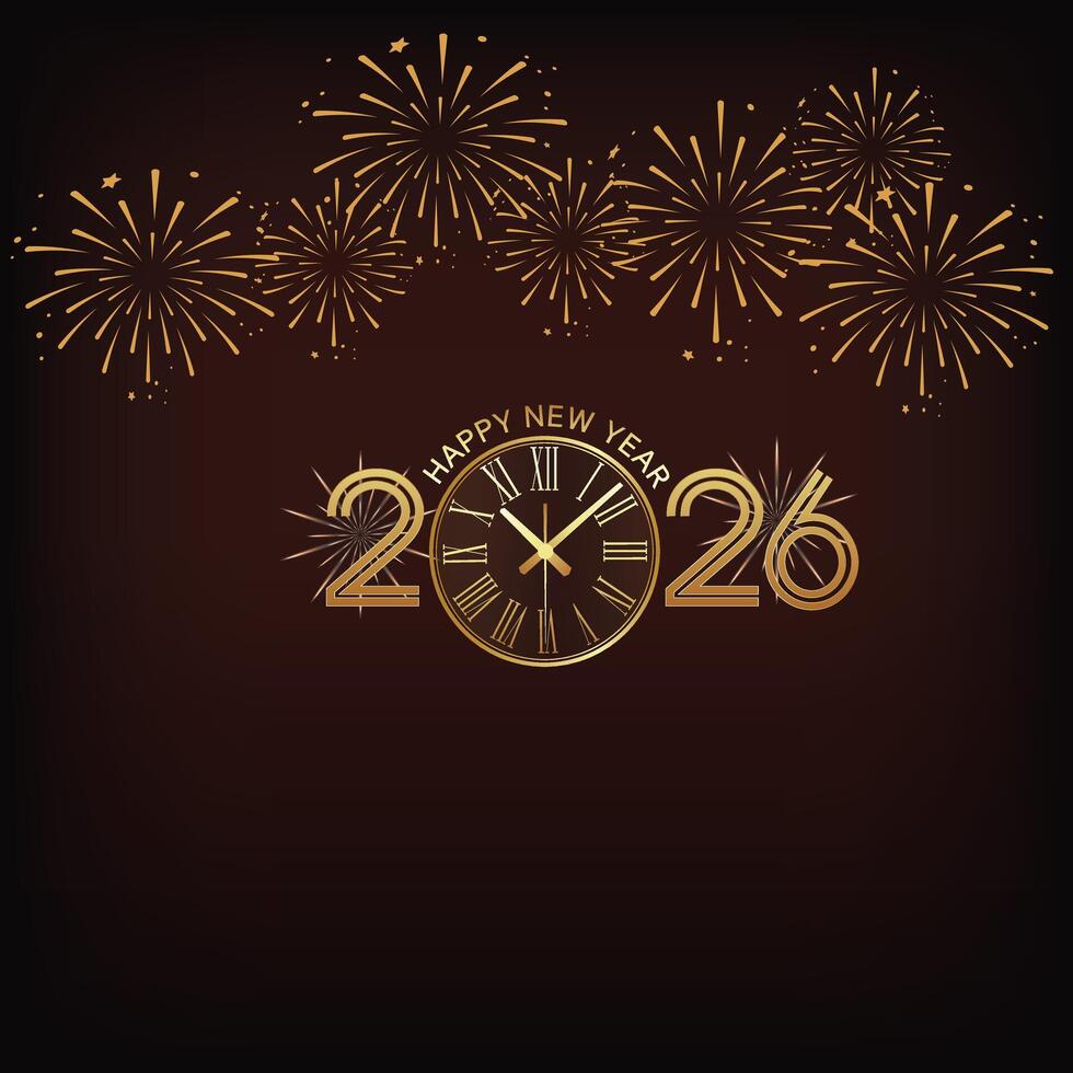 2026 Happy New Year Greeting Card with Sparkler Font Fireworks vector