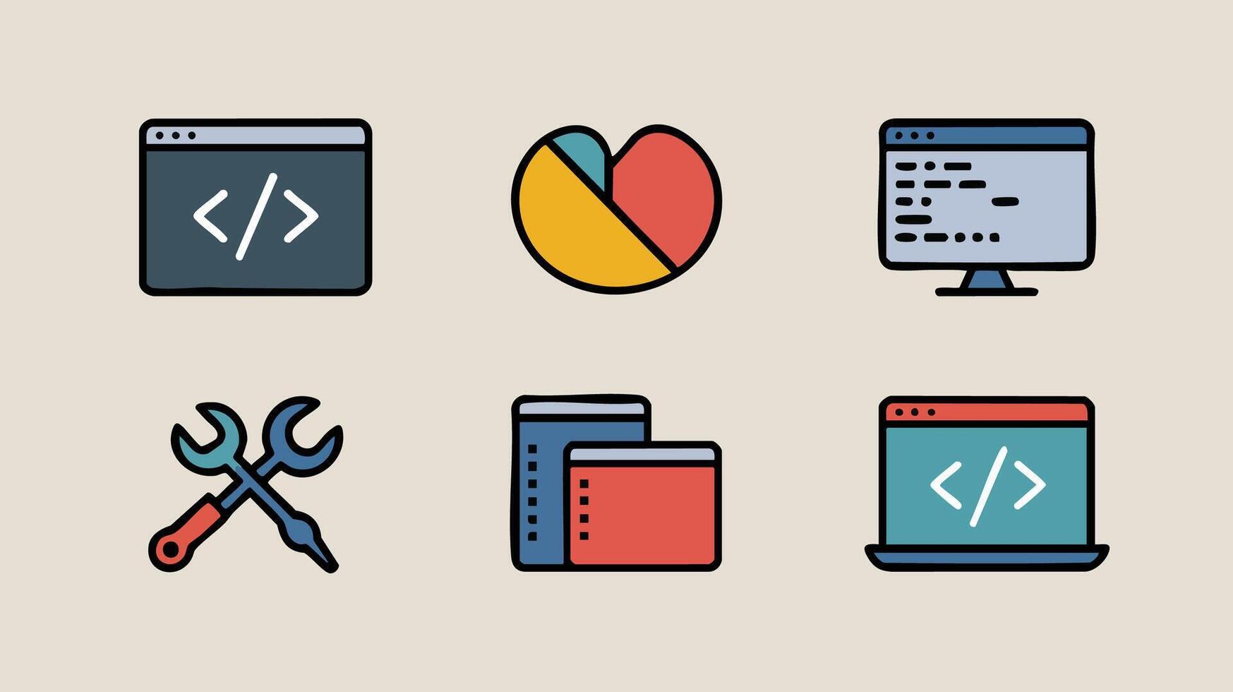 AI Generate Coding Icons Illustrative Design for Digital Applications Software Development Programming and Technical Solutions Web Design vector