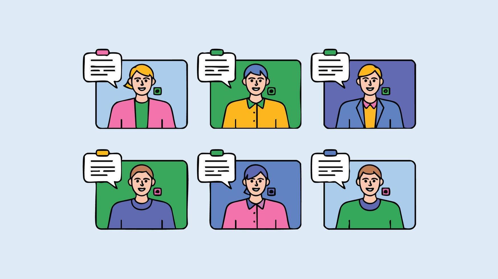 AI Generate Minimalist Communication Illustration Depicting Diverse People in Virtual Meetings vector