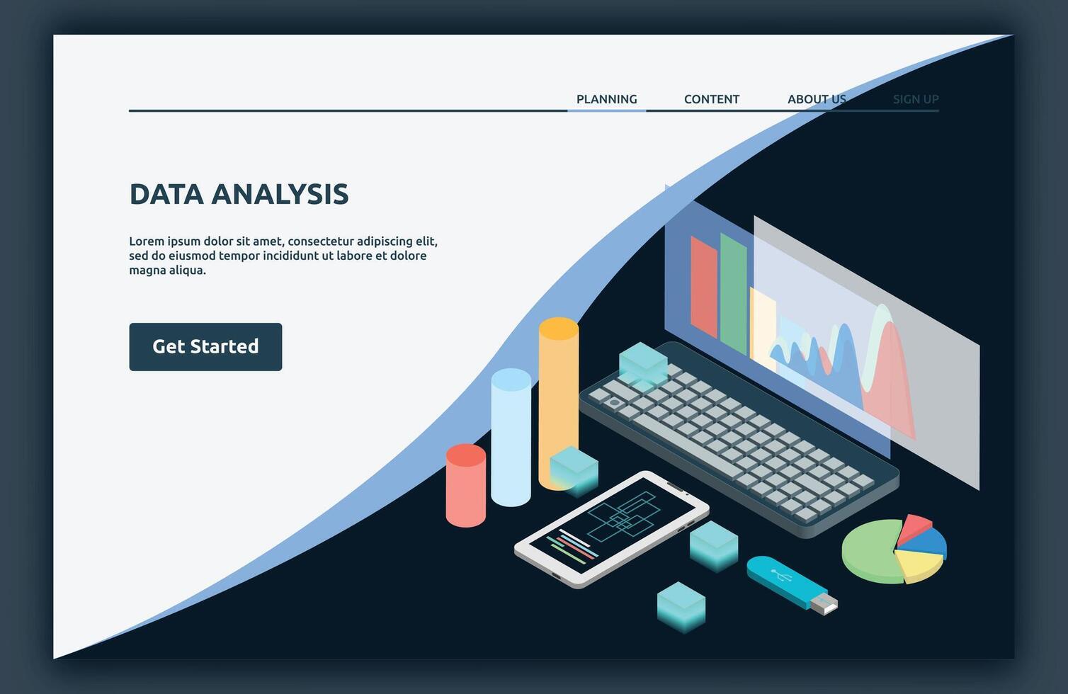 Data analysis tools and visualizations vector